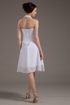 Satin Halter Neckline Short A-line Dress with Embroidery