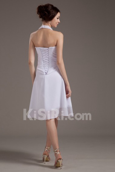 Satin Halter Neckline Short A-line Dress with Embroidery