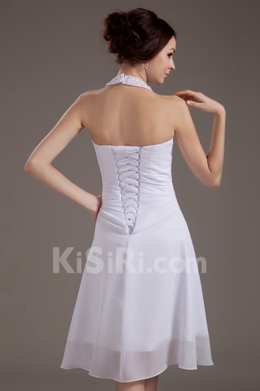 Satin Halter Neckline Short A-line Dress with Embroidery