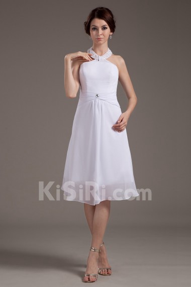 Satin Halter Neckline Short A-line Dress with Embroidery