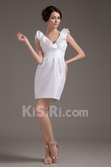 Taffeta V-Neckline Short Dress with Ruffle