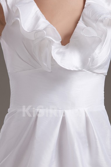 Taffeta V-Neckline Short Dress with Ruffle