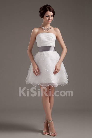 Yarn Strapless Short Dress with Sash and Ruffle