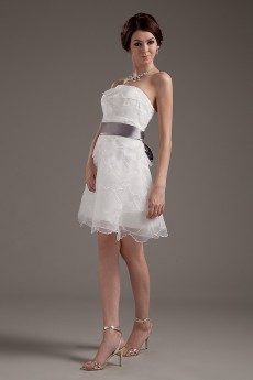 Yarn Strapless Short Dress with Sash and Ruffle