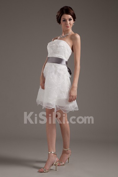 Yarn Strapless Short Dress with Sash and Ruffle