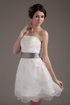 Yarn Strapless Short Dress with Sash and Ruffle