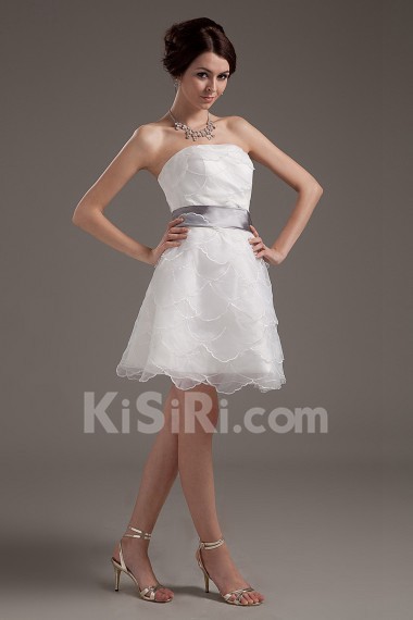 Yarn Strapless Short Dress with Sash and Ruffle