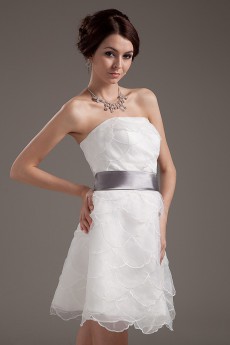 Yarn Strapless Short Dress with Sash and Ruffle