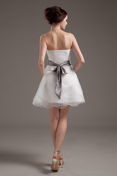 Yarn Strapless Short Dress with Sash and Ruffle