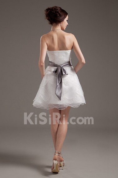 Yarn Strapless Short Dress with Sash and Ruffle