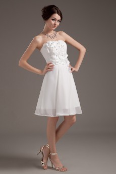 Chiffon Strapless Short A-line Dress with Embroidery