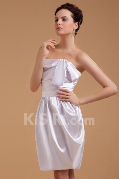 Satin Strapless Short Sheath Dress with Ribbons