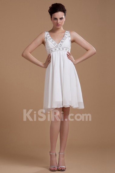 Chiffon V-Neckline Short Dress with Embroidery