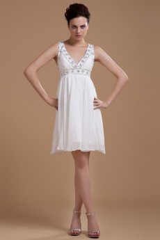 Chiffon V-Neckline Short Dress with Embroidery