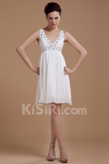 Chiffon V-Neckline Short Dress with Embroidery