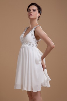 Chiffon V-Neckline Short Dress with Embroidery