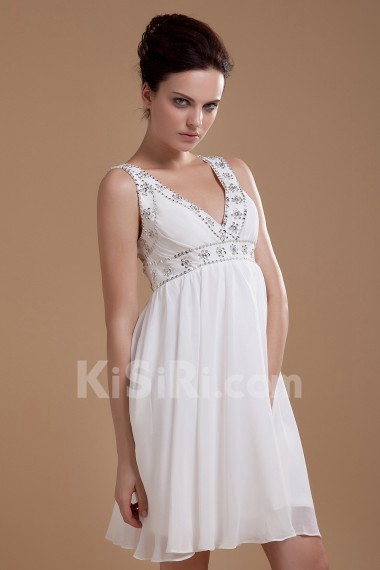 Chiffon V-Neckline Short Dress with Embroidery