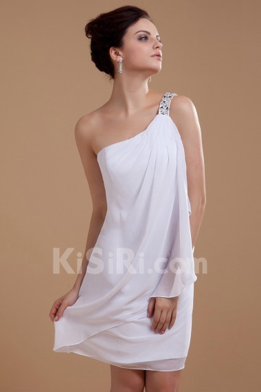 Chiffon One-Shoulder Short Dress with Beaded