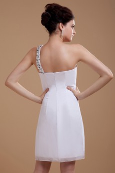 Chiffon One-Shoulder Short Dress with Beaded