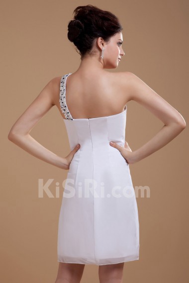 Chiffon One-Shoulder Short Dress with Beaded