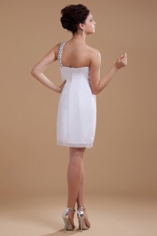 Chiffon One-Shoulder Short Dress with Beaded