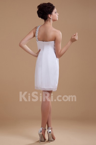 Chiffon One-Shoulder Short Dress with Beaded