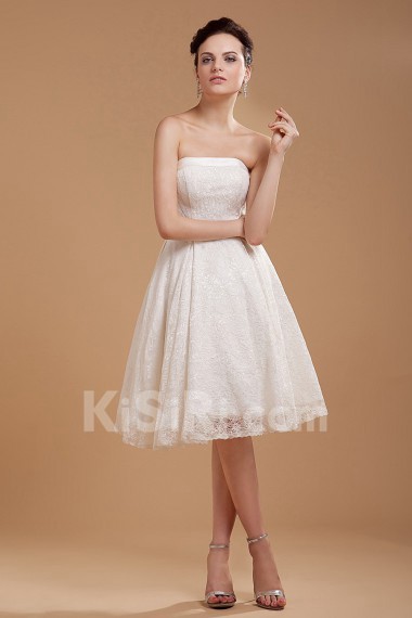 Satin and Lace Strapless Short A-line Dress with Embroidery 