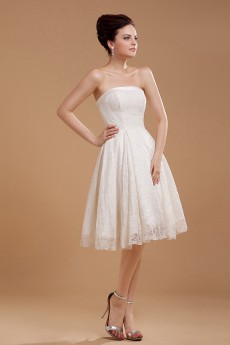 Satin and Lace Strapless Short A-line Dress with Embroidery 