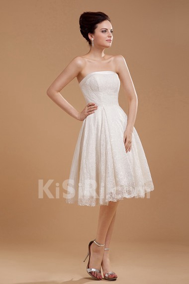 Satin and Lace Strapless Short A-line Dress with Embroidery 