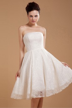 Satin and Lace Strapless Short A-line Dress with Embroidery 