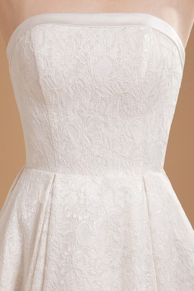 Satin and Lace Strapless Short A-line Dress with Embroidery 