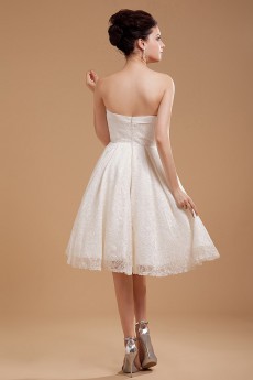 Satin and Lace Strapless Short A-line Dress with Embroidery 