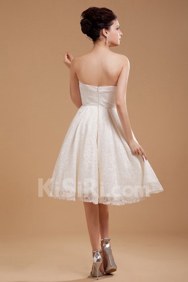 Satin and Lace Strapless Short A-line Dress with Embroidery 