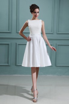 Taffeta Bateau Neckline Short A-line Dress with Embroidery