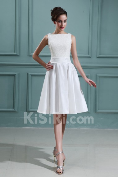 Taffeta Bateau Neckline Short A-line Dress with Embroidery