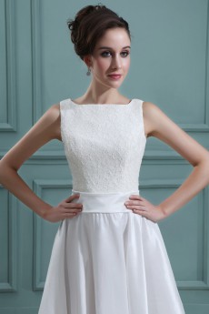 Taffeta Bateau Neckline Short A-line Dress with Embroidery