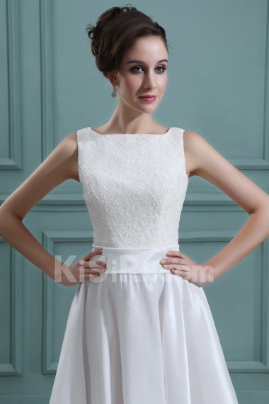 Taffeta Bateau Neckline Short A-line Dress with Embroidery