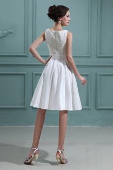 Taffeta Bateau Neckline Short A-line Dress with Embroidery