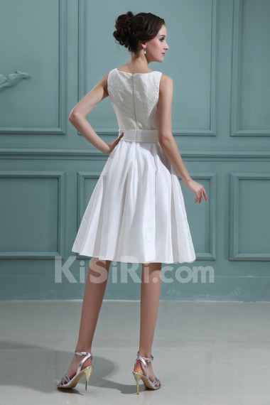 Taffeta Bateau Neckline Short A-line Dress with Embroidery