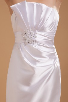 Satin Strapless Short Dress with Pleated and Beaded