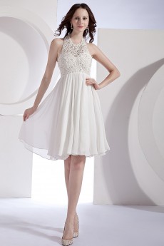 Organza and Chiffon Halter Neckline Short Dress with Embroidery