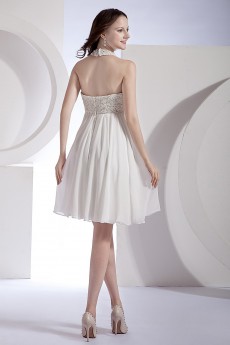 Organza and Chiffon Halter Neckline Short Dress with Embroidery