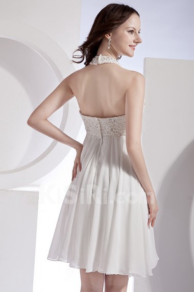 Organza and Chiffon Halter Neckline Short Dress with Embroidery