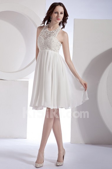 Organza and Chiffon Halter Neckline Short Dress with Embroidery