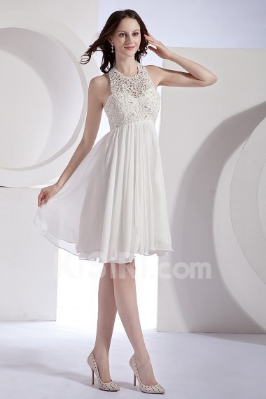 Organza and Chiffon Halter Neckline Short Dress with Embroidery