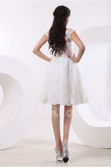 Satin and Tulle Bateau Neckline Short A-line Dress with Embroidery