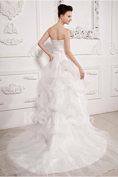 Yarn Strapless Semi-Ball Gown with Embroidery and Ruffle