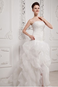 Yarn Strapless Semi-Ball Gown with Embroidery and Ruffle