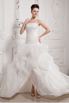 Yarn Strapless Semi-Ball Gown with Embroidery and Ruffle