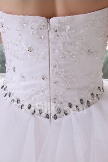 Tulle and Satin Strapless Short Ball Gown with Embroidery